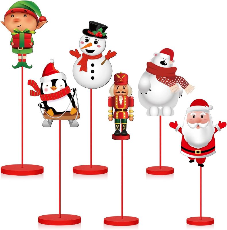 Photo 1 of ( PACK OF 2 ) Geetery 6 Pieces Christmas Wooden Table Decor Christmas Table Centerpieces Snowman Santa Bear Elf Penguin Nutcracker Wood Tabletop Signs for Christmas Party Supplies Home Decoration

