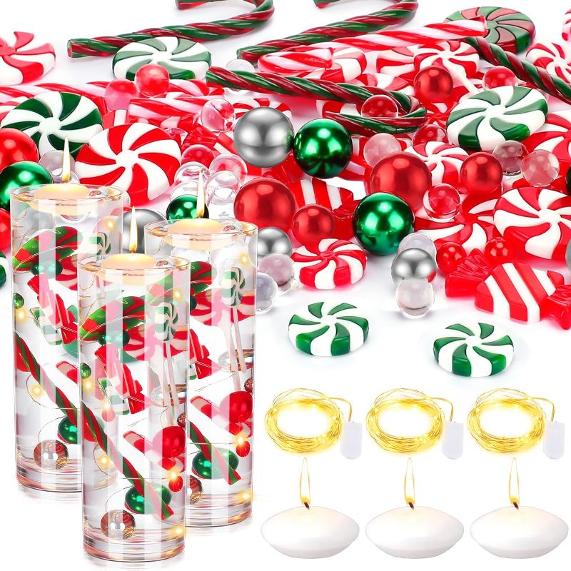Photo 1 of Yuxung 20173 Pcs Christmas Vase Fillers Set Faux Pearl Beads Vase Filler Beads Acrylic Candies Decor Candy Cane LED String Lights Water Gel Jelly Beads Balls for Vases Home Table Party Decor

