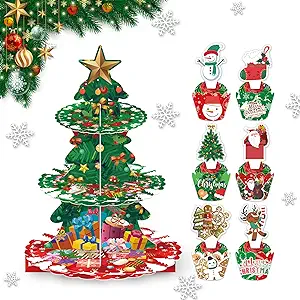 Photo 1 of 
Christmas Cupcake Stand 3-Tier Cardboard Christmas Cupcake Tower Display Dessert Holder,12 Pcs Cupcake Toppers,Xmas New Year Birthday Party Decoration Supplies,Christmas Tree Theme
