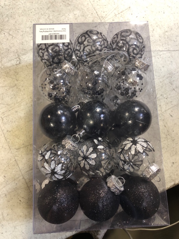 Photo 2 of 60mm/2.36inch Clear Christmas Ornaments, 30ct Shatterproof Black Christmas Tree Ornaments Set Transparent Hanging Balls with Stuffed Decorations for Halloween Thanksgiving Xmas Wedding Party Home Black 2.36inch/60mm