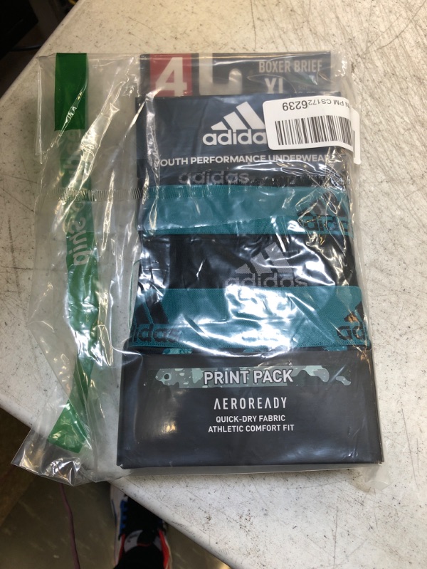 Photo 2 of adidas Kids-Boy's Performance Boxer Briefs Underwear (4-Pack) X-Large Galaxy Camo Black-arctic Fusion/Black/Arctic Fusion Teal