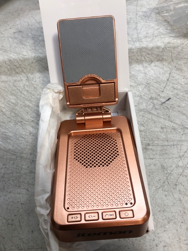 Photo 2 of JTEMAN Portable Phone Stand with Speaker Bluetooth Wireless,Gifts for Men Women,Birthday for Women Men,Kitchen Gadgets for Men,Phone Holder for Desk - Rose Gold