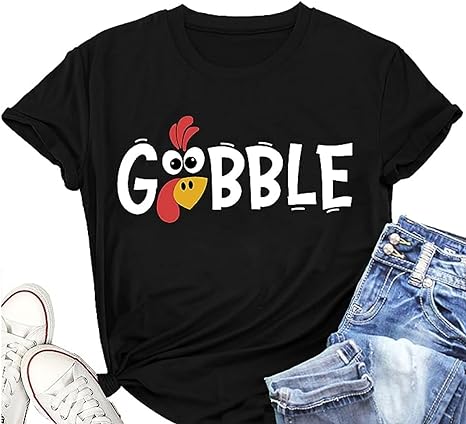 Photo 1 of Gobble T Shirt for Women Funny Thanksgiving Graphic Shirts Cute Turkey Graphic Tees Casual Short Sleeve Fall Tops
size- medium