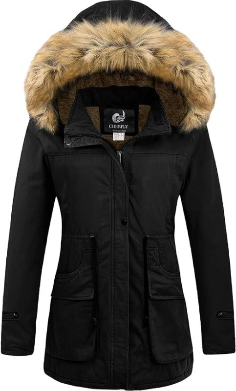 Photo 1 of CHERFLY Women's Winter Coats Hooded Puffer Jackets Fleece Lined Parka with Fur Trim
size- medium