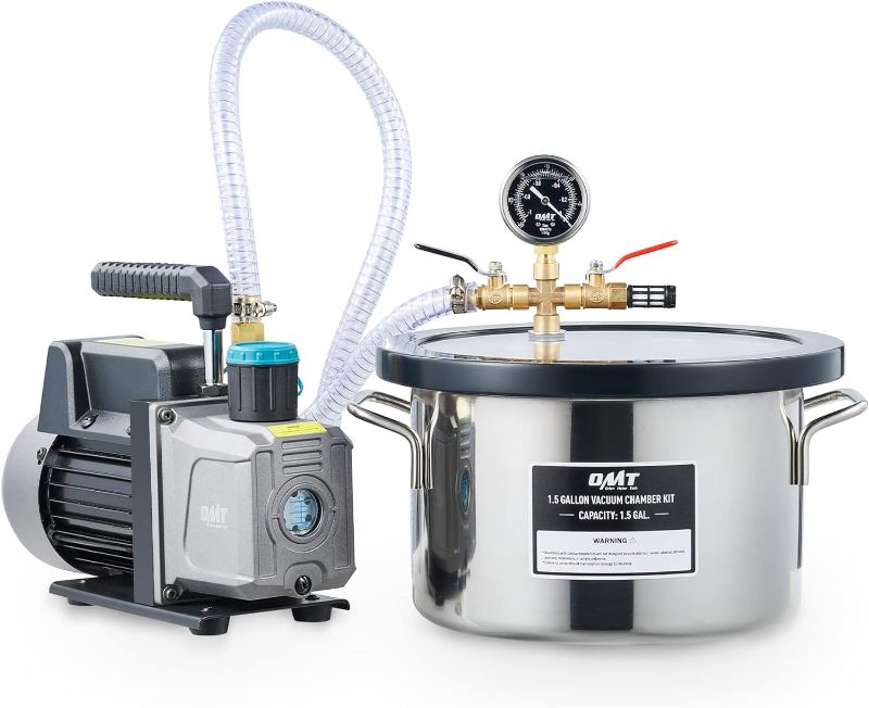 Photo 1 of 1.5 Gallon Vacuum Chamber and Pump, Epoxy Resin Degassing Kit w Gauge Hose Sealer Oil for Casting HVAC Service More, Stainless Steel Vacuum Chamber & 3.5cfm Vacuum Pump for Home More
