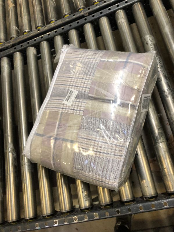 Photo 1 of Finlonte Quilts Queen Size, 100% Cotton Lightweight Summer Queen Quilt, Cabin Plaid Queen Quilted Bedspread, Purple White Reversible Queen Quilt Bedding Set for All Season, 3 Piece Purple/White Queen (90"x98")