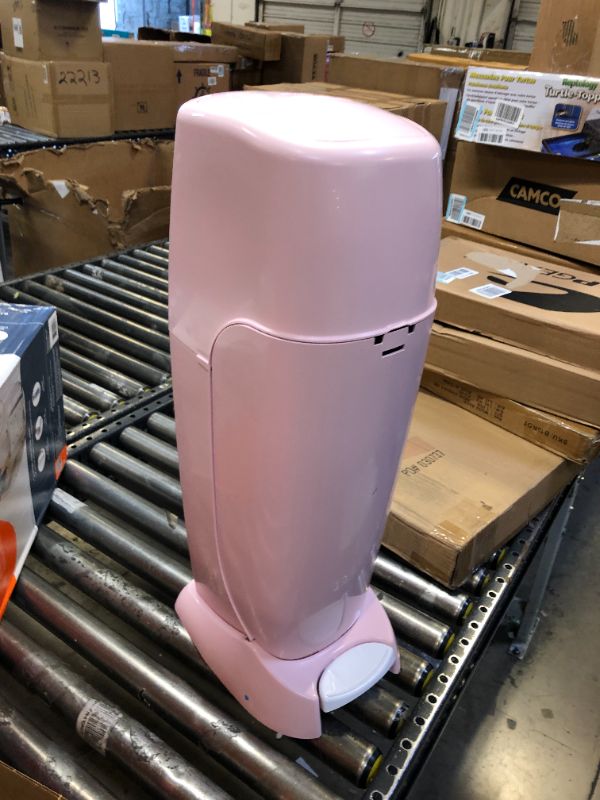 Photo 2 of Diaper Genie Complete Diaper Pail (Pink) with Antimicrobial Odor Control | Includes 1 Diaper Trash Can, 1 Refill Bags, 1 Carbon Filter Pink Pail + 1 Refill