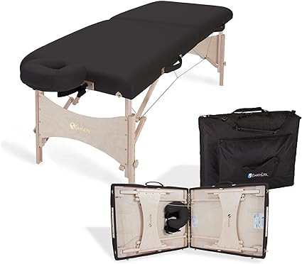 Photo 1 of EARTHLITE Portable Massage Table HARMONY DX – Foldable Physiotherapy/Treatment/Stretching Table, Eco-Friendly Design, Hard Maple, Superior Comfort incl. Face Cradle & Carry Case (30" x 73") Black