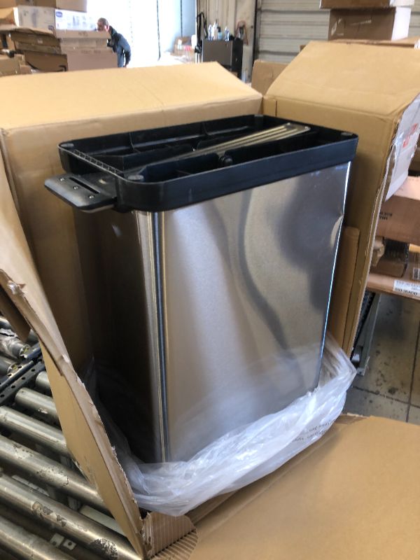 Photo 1 of Home Zone Living 13 Gallon Kitchen Trash Can, Dual Compartment Recycle Combo, Slim Body Stainless Steel Design, 50 Liter Total Capacity 13 Gallon Silver