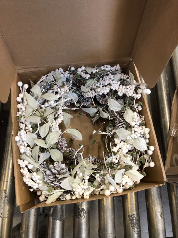 Photo 2 of 24 Inch Summer Spring Ivory Flowers Wreath for Front Doo