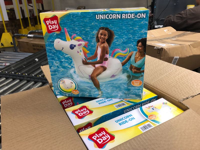 Photo 2 of 4 PACK Inflatable Unicorn Ride-on Pool Float, White, for Kids and Adults
