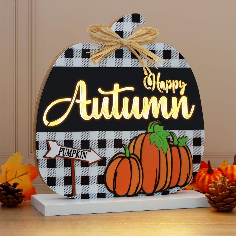 Photo 1 of Thanksgiving Wooden Block Light Up Table Signs Decorations Battery Operated Thanksgiving Decor for Indoor Home Table Mantel Farmhouse Harvest Decoration
