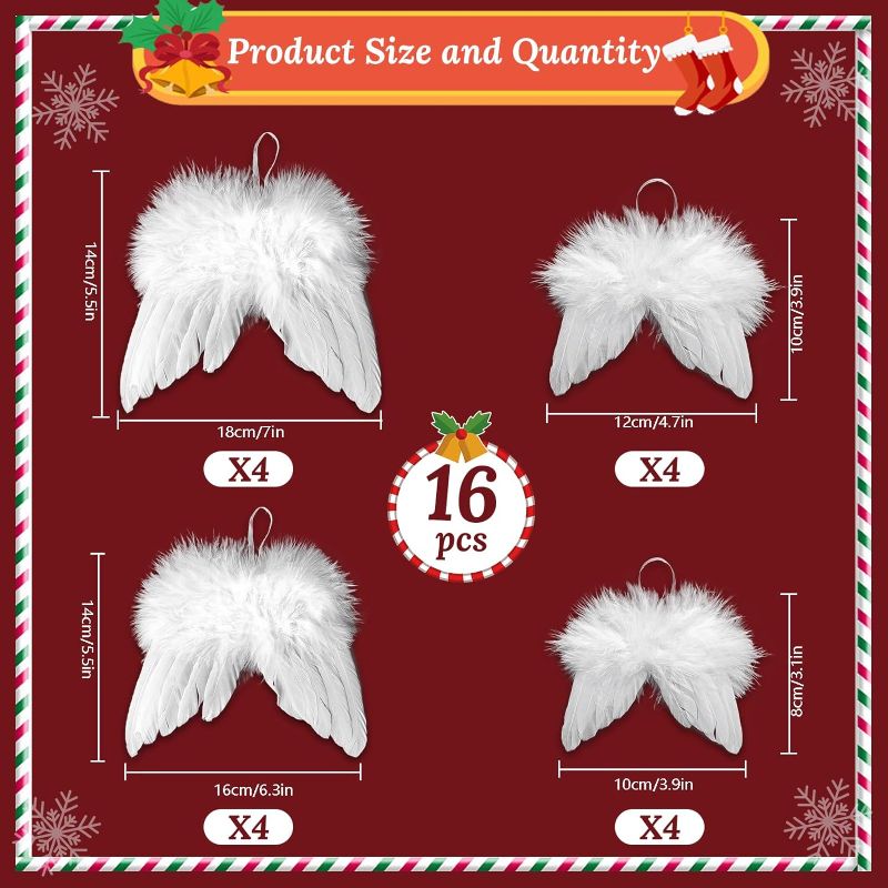 Photo 1 of 16 Pcs Angel Wings Ornament Christmas Feather Hanging Decor, Angel Wings Ornaments for Christmas Tree, Angel Wing Ornament for Xmas DIY Craft Home Wedding Prop Party Decoration
