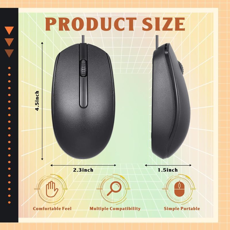 Photo 1 of Black USB Wired Mouse Bulk 1000 DPI 3 Button Corded Computer Mouse Cable Mouse Gaming Mouse Office Home Optical Mouse Plug in Mouse Compatible with MacBook PC Laptop