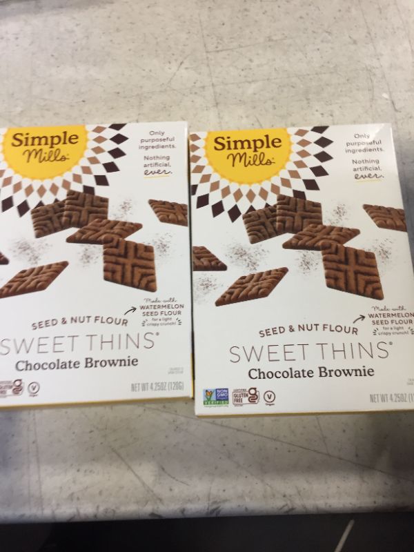 Photo 2 of 2PACK--Simple Mills Sweet Thins Cookies, Seed and Nut Flour, Chocolate Brownie - Gluten Free, Paleo Friendly, Healthy Snacks, 4.25 Ounce (Pack of 5) Chocolate 4.25 Ounce (Pack of 5)- BEST BY- 01-29-2024