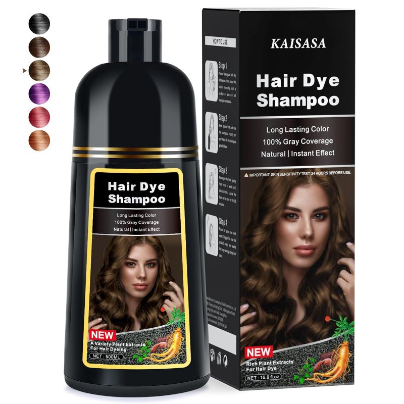 Photo 1 of IIIMEIDU Hair Dye Shampoo, 3 in 1 Hair Color Shampoo for Women Men Gray Coverage, Herbal Ingredients Hair Dye 500ml (Light Brown)
