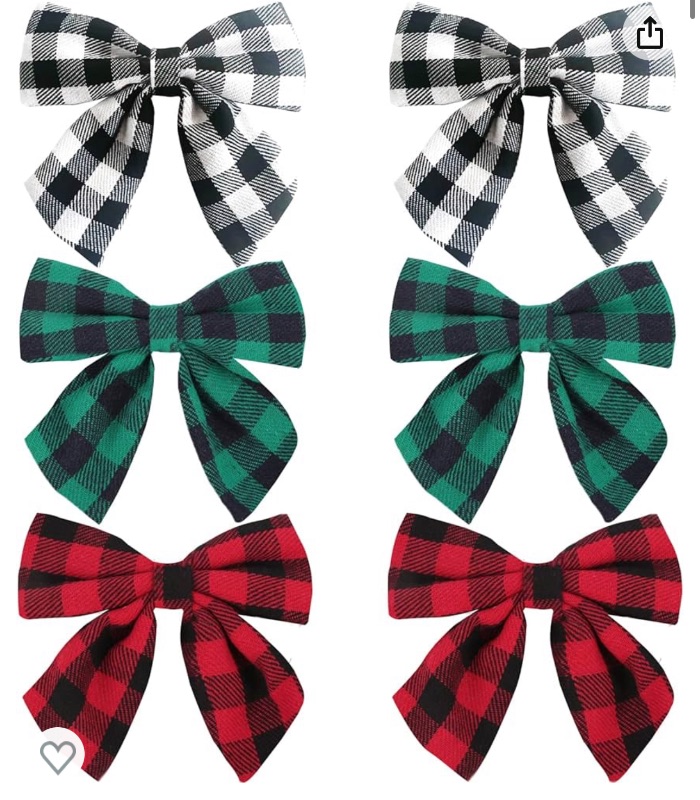 Photo 1 of 6pcs Christmas Hair Bow Clips for Girls,4Inch Buffalo Plaid Barrettes Accessories with Alligator Hairpins Gifts for Womens Kids Toddlers Teens(Green, Red and White Plaid)