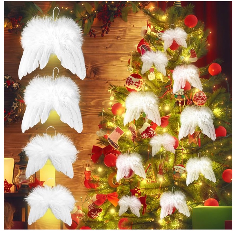 Photo 1 of 16 Pcs Angel Wings Ornament Christmas Feather Hanging Decor