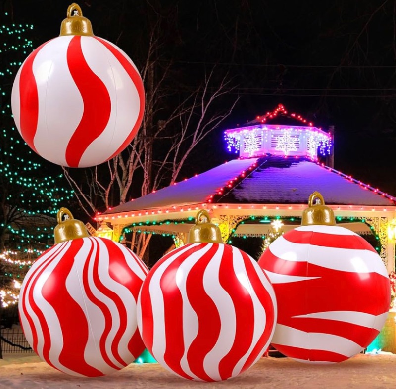 Photo 1 of 4 Pcs 24'' Giant Light Up Christmas Inflatable Balls LED Light PVC Decorated Ball Christmas Nativity Outdoor Decoration for Outdoor Yard Pool Lawn Porch Holiday Decor (Candy)