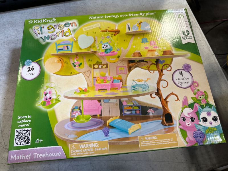 Photo 3 of KidKraft Lil Green World Wooden Market Treehouse Play Set with 26 Accessories