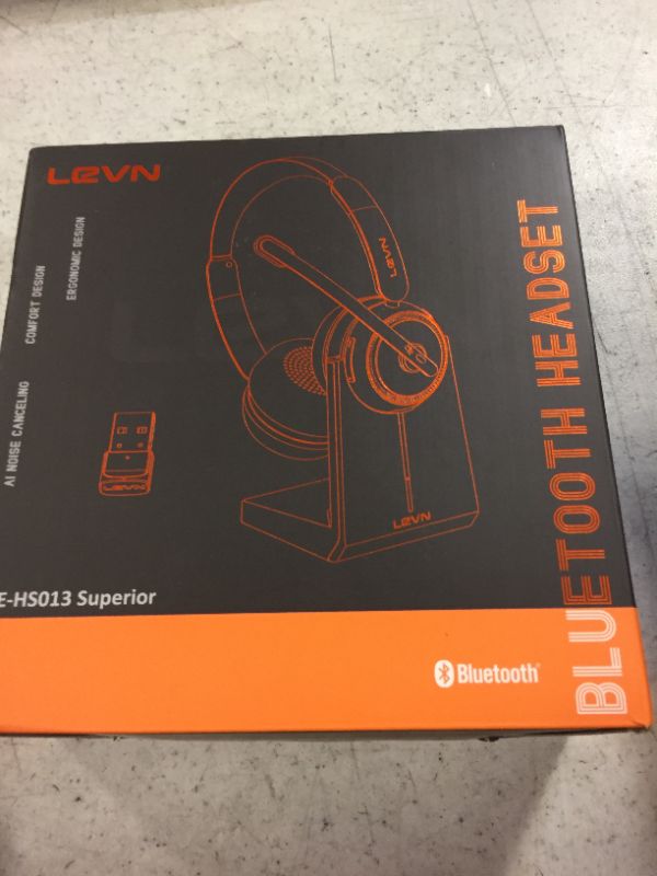 Photo 3 of LEVN Wireless Headset, Bluetooth Headset with Noise Canceling Microphone & Charging Base, 65 Hrs Working Time 2.4G Wireless Headset with Microphone for PC/Laptop/Computer/Remote Work/Call Center/Zoom