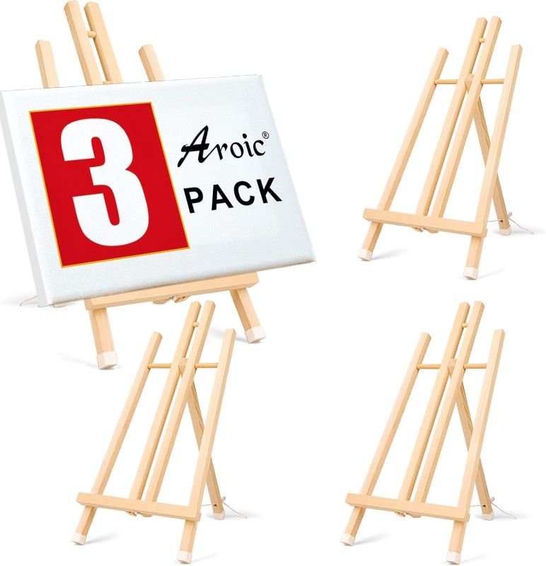 Photo 1 of 3 Pack 16 Inch Wood Easels, Easel Stand for Painting Canvases, Art, and Crafts, Tripod, Painting Party Easel, Kids Student Tabletop Easels for Painting, Portable Canvas Photo Picture Sign Holder
