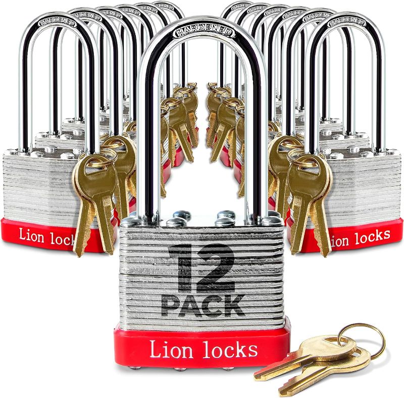 Photo 1 of 12 Keyed Alike Padlocks with 2" Long Shackle, 24 Keys - Padlocks for Outdoor Use, Locks with Keys, Hardened Steel Case, Pick Resistant Brass Pin Cylinder for Hasp Latch, Locker, Gate
