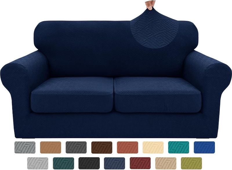 Photo 1 of 2024 Newest 3 Pieces Couch Covers for 2 Cushion Sofa Super Stretch Loveseat Slipcover Pet Dog Universal Slip Cover Anti Slip Love Seat Furniture Protector (Navy Blue, 55"-69")
