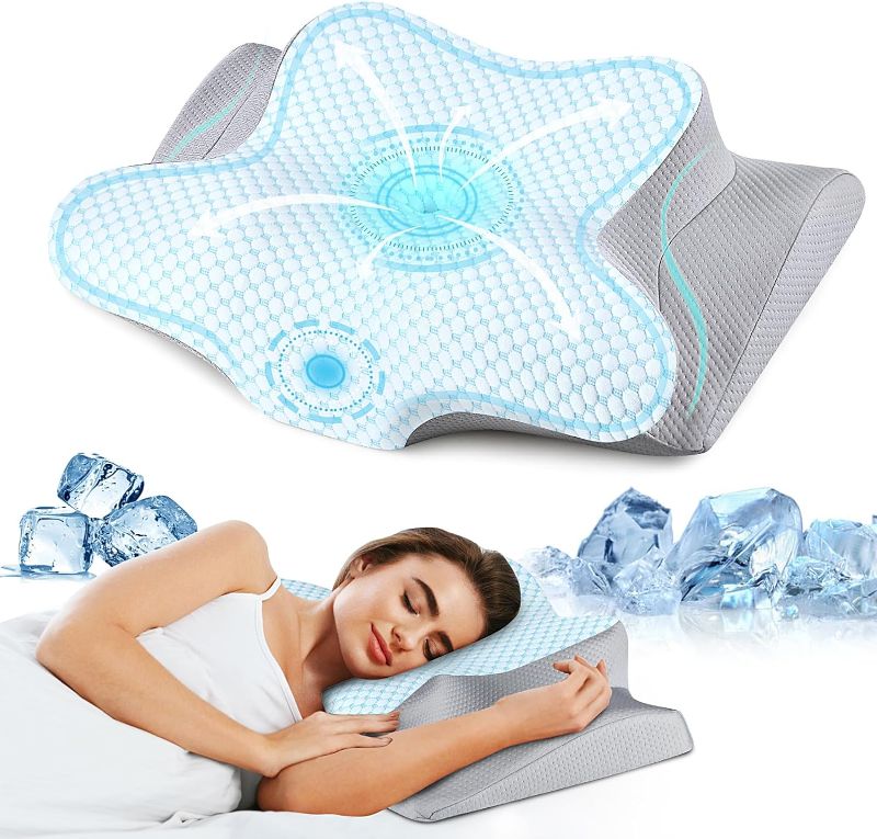 Photo 1 of Neck Pillow Cervical Memory Foam Pillows for Pain Relief Sleeping, Contour Pillow for Shoulder Pain, Ergonomic Orthopedic Bed Pillow for Side, Back & Stomach Sleepers with Breathable Pillowcase