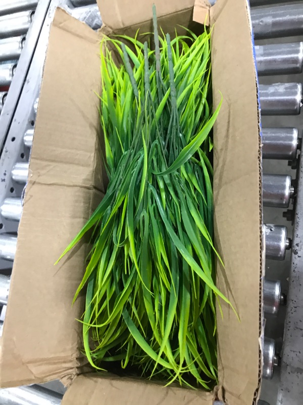 Photo 2 of 12 Bundles Artificial Grasses Outdoor UV Resistant Fake Grass No Fade Faux Plastic Plants Garden Window Box Decorating(Green Grass)