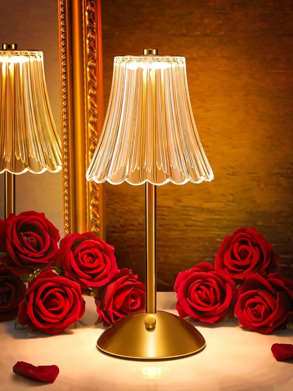 Photo 1 of Vintage Lamp Flower Lamp, 3 Colors Nightstand Lamp Bedside Lamp, Battery Operated Lamp Cordless Lamp, Dimmable Bedside Lamps, Cordless Table Lamp Rechargeable Lamp, Mini Lamp Rose Lamp Vintage Decor 