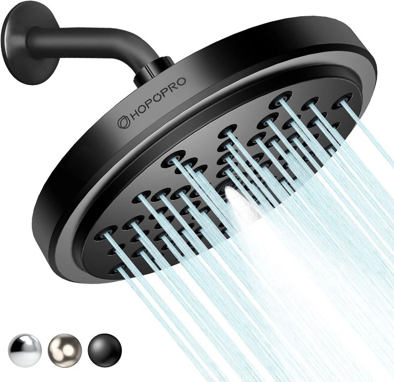 Photo 1 of HOPOPRO NBC News Recommended Brand High Pressure Shower Head, Newest US Patented High Flow Fixed Showerhead 7 Inch Rainfall Spray Shower Head with Adjustable Brass Swivel Ball Joint - Matt Black 