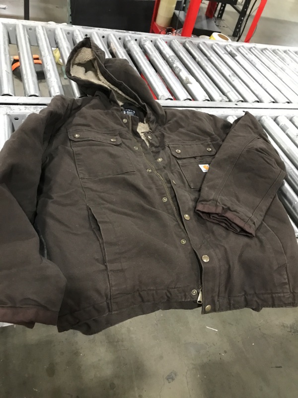 Photo 2 of Carhartt Men's Relaxed Fit Washed Duck Sherpa-Lined Utility Jacket Large Dark Brown