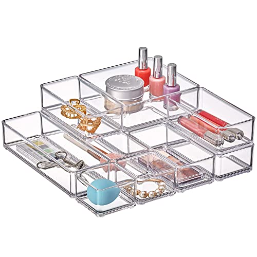Photo 1 of Amazing Abby - QuickSort - Plastic Stackable Organizers (10-Piece Set) for Vanity and Desk Drawer, Perfect Storage Solution for Beauty Products, Office