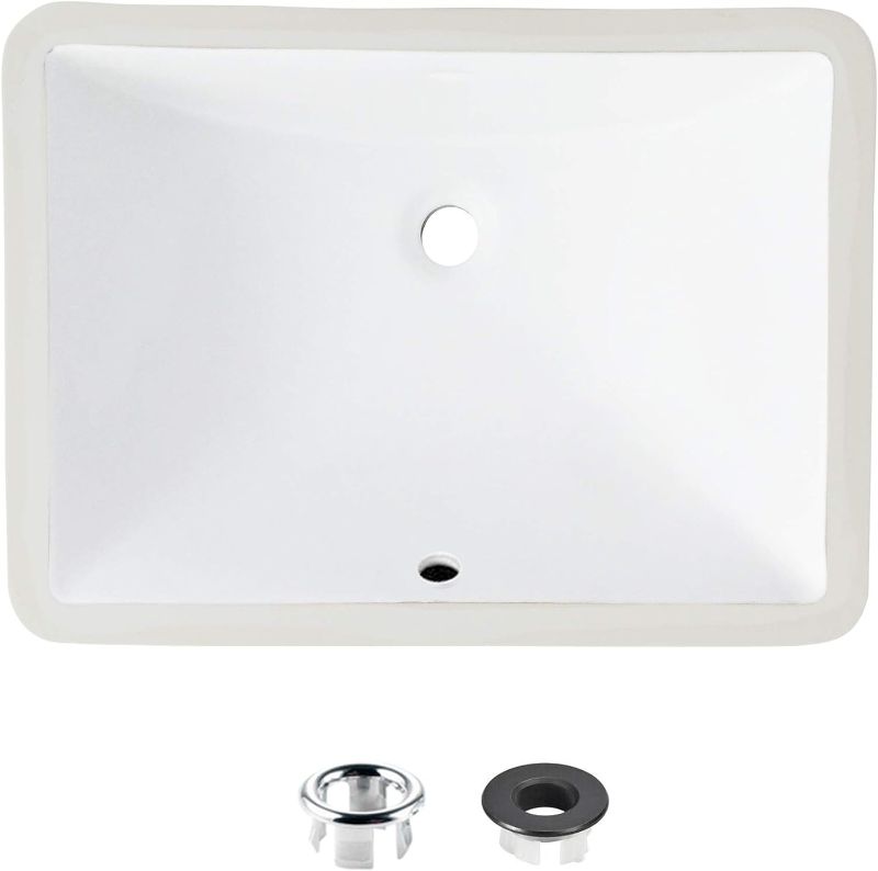 Photo 1 of STYLISH 18 1/4 inch Ceramic Porcelain Rectangular Undermount Bathroom Sink with Polished Chrome and Matte Black Overflow, P-201 (White with Chrome and Matte Black Overflow)

