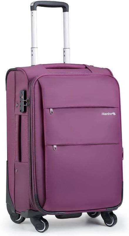 Photo 1 of Hanke 20" Softside Expandable Carry on Luggage with Spinner Wheels, Lightweight upright Suitcase with TSA Lock,Rolling Travel Luggage for Woman Man,20-Inch(Purple)
