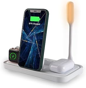 Photo 1 of Lamp with Wireless Charger, 4 in 1 Wireless Charging Station Compatible with iPhone/Samsung/Other Qi-Enabled Phones, and AirPods 2/Pro, Wireless Charger Stand for iWatch 2/3/4/5/6/SE(White)
