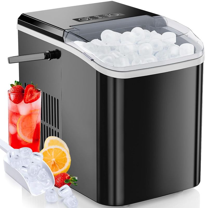 Photo 1 of Sweetcrispy Ice Maker Countertop, Portable Ice Machine Self-Cleaning with Handle, Ice Scoop and Basket, 9 Cubes in 6 Mins, 26.5lbs/24Hrs, 2 Sizes of Bullet Ice for Kitchen Office Party, Black

