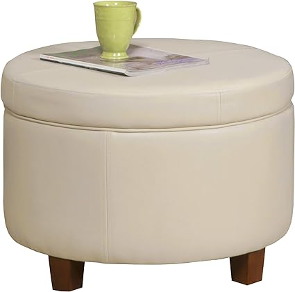 Photo 1 of  Round Leatherette Storage Ottoman with Lid, Ivory Large