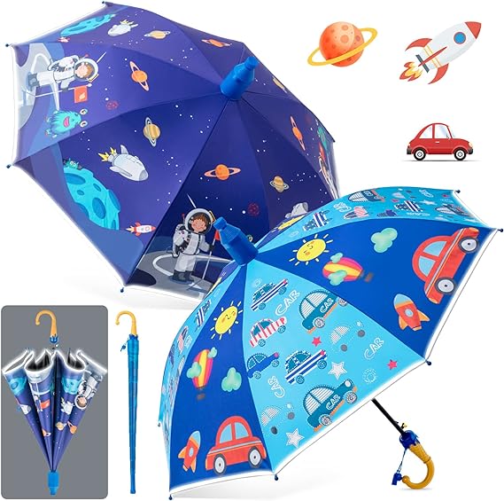 Photo 1 of Amylove 2 Pack Kids Reflective Umbrella for Boys and Girls, Blue, Rain, Sun and Windproof
