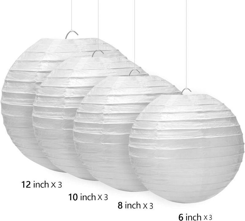 Photo 1 of 12-Inch White Paper Lanterns, Hanging Round Chinese Paper Lanterns, Decoration for Party Wedding Anniversary (10pcs, White)

