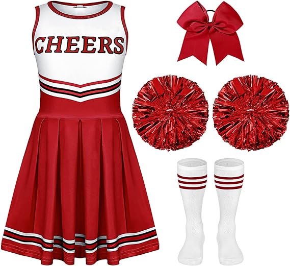 Photo 1 of 4 Pcs Girls Halloween Cheerleader Costume Outfit Set Fancy Dress for Kids Halloween Birthday Party
