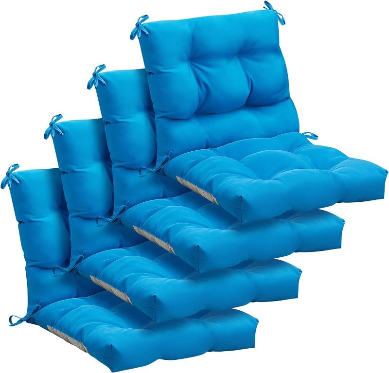 Photo 1 of Marsui 4 Pcs Outdoor Indoor Seat/Back Chair Cushions Tufted Pillow with Ties All Weather Replacement Cushions Patio Furniture Cushions Outdoor Furniture, 42 x 21 Inches (Blue)