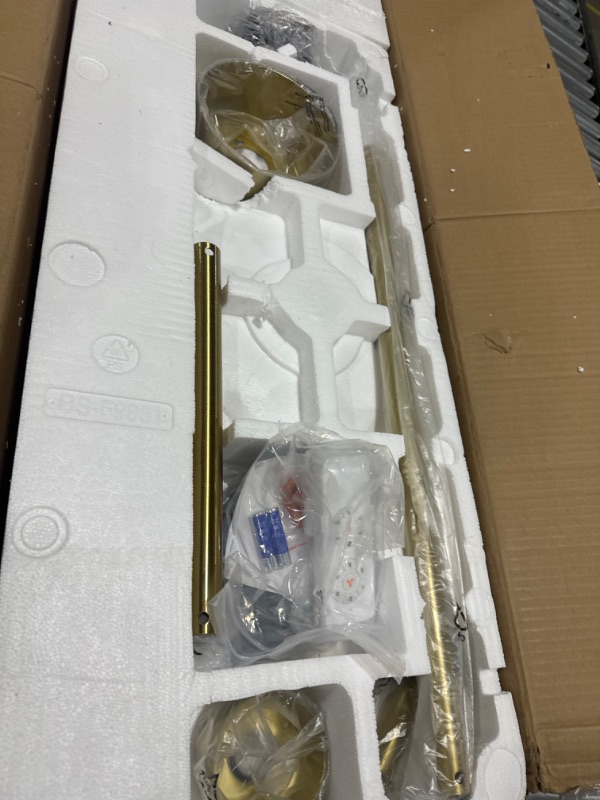 Photo 1 of 84" DC Motor Ceiling Fan with Light, 6-Speed Remote Control, Reversible Motor, Modern 9 Blades Ceiling Fan 4.5"/12"/24" Downrods for Home or Commercial, Living Room/Restaurant White/Gold White+Gold 84"