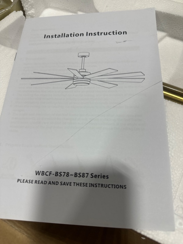 Photo 1 of 84" DC Motor Ceiling Fan with Light, 6-Speed Remote Control, Reversible Motor, Modern 9 Blades Ceiling Fan 4.5"/12"/24" Downrods for Home or Commercial, Living Room/Restaurant White/Gold White+Gold 84"