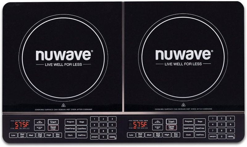 Photo 1 of NUWAVE Double Precision Induction Cooktop, Portable, Powerful with 2 Large 8” Heating Coils, 94 Temperature Settings from 100°F to 575°F in 5°F Increments, 2 – 11.5” Heat-Resistant Cooking Surfaces