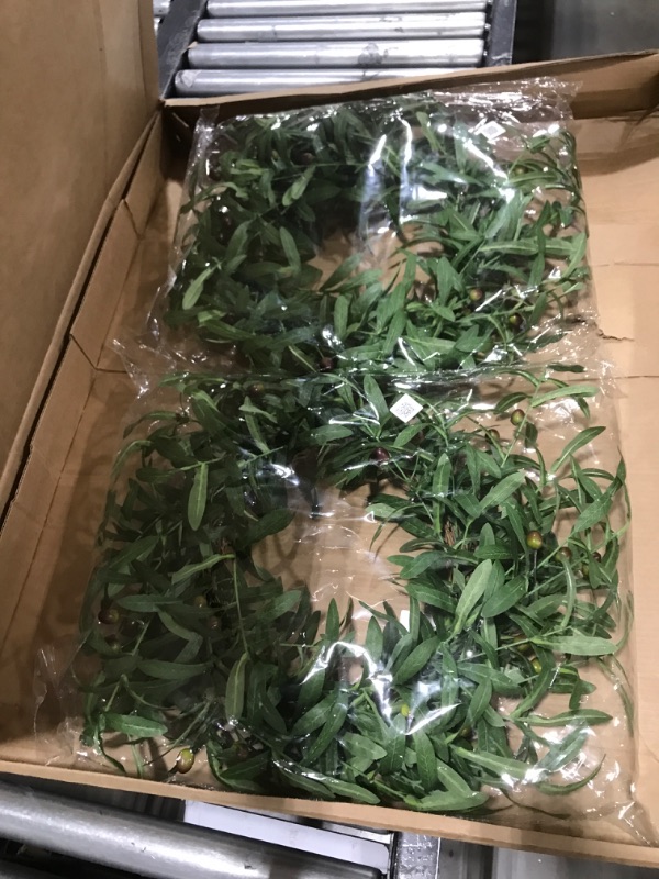 Photo 2 of 2 Pack Artificial Green Olive Wreath Greenery Wreath with Olive Bean Faux Foliage Wreath for Christmas Home Office Indoor Decoration(#1)