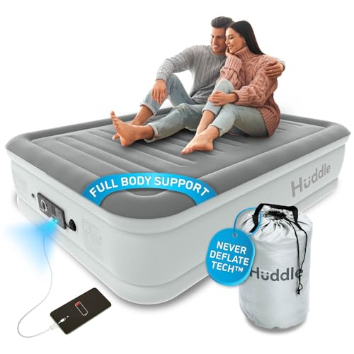 Photo 1 of Huddle Luxury Air Bed with Patented Dual Pump SlumberGuard™ Premium Technology | Self-Inflation and Anti-Deflate Airbed Tech | Comfort Inflatable. Demension on second photo