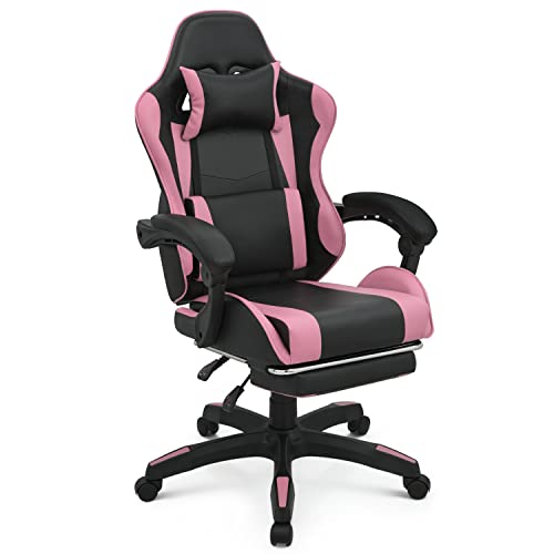 Photo 1 of MoNiBloom Racing Gaming Chair Ergonomic Reclining PC Computer Seat with Headrest & Footrest and Lumbar Support Pink
