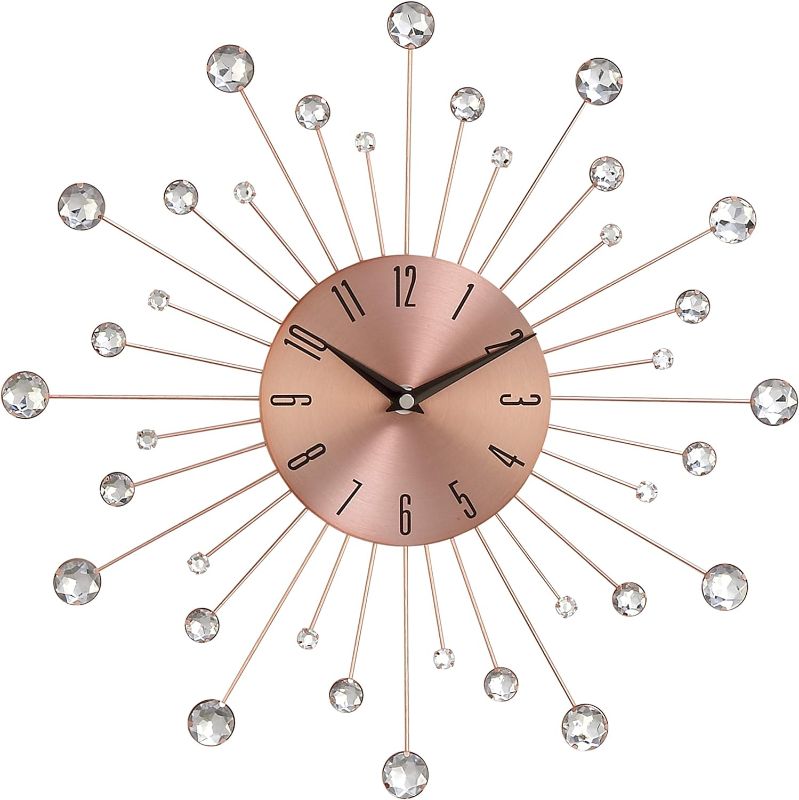 Photo 1 of Deco 79 Metal Starburst Wall Clock with Crystal Accents, Copper
